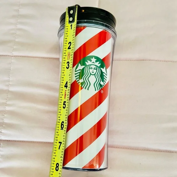 NEW! STARBUCKS SIREN LOGO RED & WHITE SPIRAL STRIPE ACRYLIC INSULATED TRAVEL MUG - Picture 6 of 7